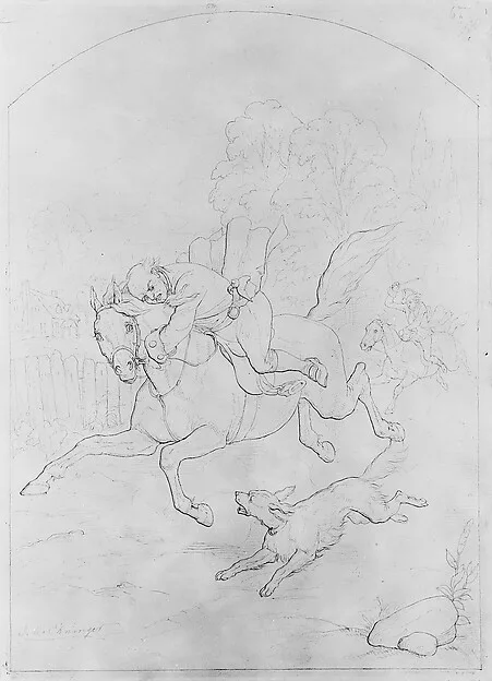 John Whetton Ehninger, Illustration to William Cowper's Poem "The Diverting History of John Gilpin": John Gilpin on His Horse Stampeding Back to London