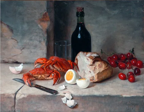 Paul Lazerges, Still life - crabs, bottle etc