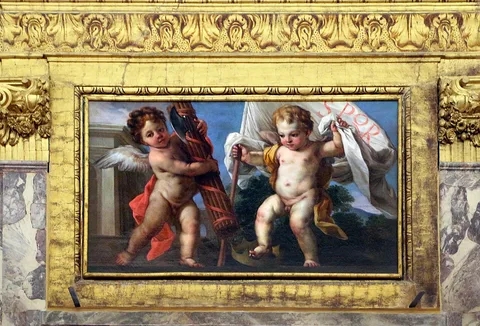 Niccola Ricciolini, putti with banner and fascio littorio