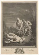 Carlo Antonio Porporati, Adam and Eve kneeling at right and lamenting the death of Abel, who is lying in the foreground