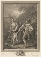 Carlo Antonio Porporati, Clorinda attacking Tancred with a spear, Tancred blocking her with his sword
