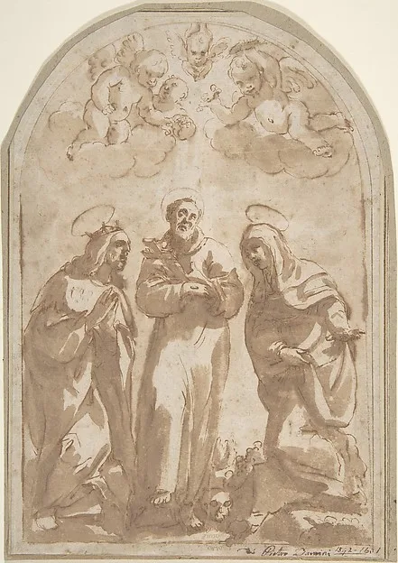 Pietro Damini, Saint Louis of France, Saint Francis, and a Female Monastic Saint
