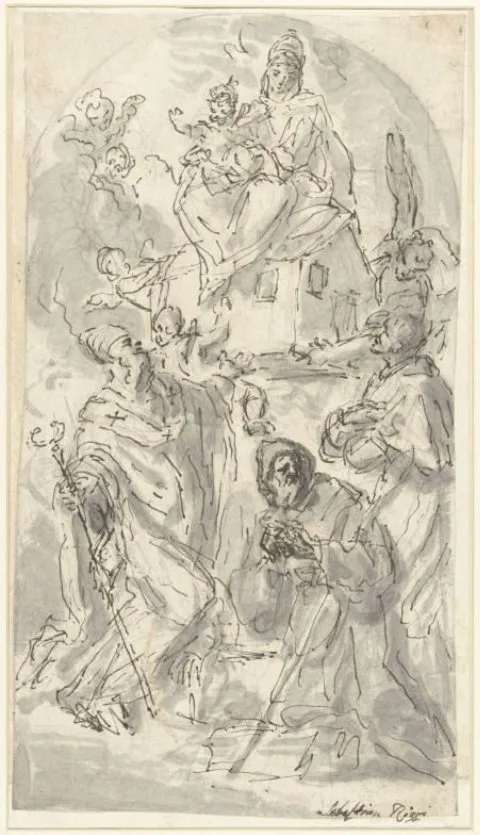 Girolamo Brusaferro, De Madonna van de Santa Casa van Loreto, aanbeden door drie heiligen