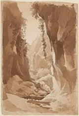 Johann Joachim Faber, Cliffs Overhanging a River Gorge near Sorrento (recto)