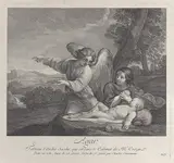 Charles-Louis Simonneau, The angel appearing to Hagar in the wilderness as she folds her hands next to the sleeping Ishmael