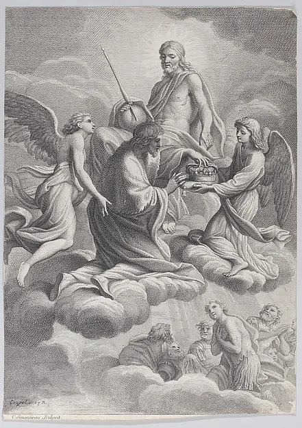 Charles-Louis Simonneau, Saint Louis of France received into heaven by Christ and two angels who offer him the crown of France