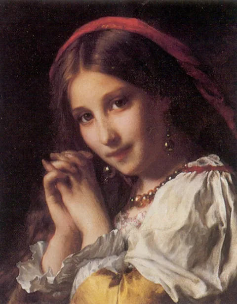 Adolphe Piot, Portrait of a Girl with Red Shawl.