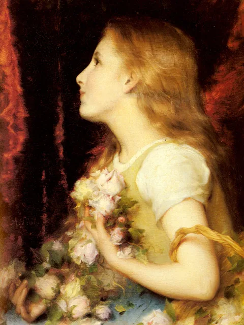Adolphe Piot, A Young Girl with a Basket of Flowers