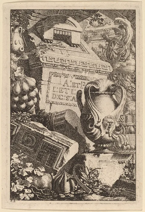 Carl Schütz, Fantasy of an Antique Tomb with Fragments of Architecture and Sculpture