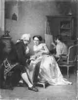 Antoine Émile Plassan, A gentleman and a lady view drawings in a painter's workshop