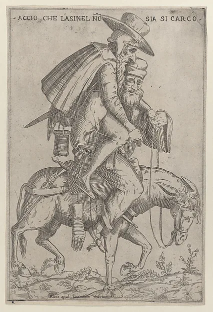 Ambrogio Brambilla, Caricature with two men on a mule