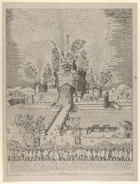 Ambrogio Brambilla, The firework display called 'Girandola' at the Castello Sant'Angelo in Rome