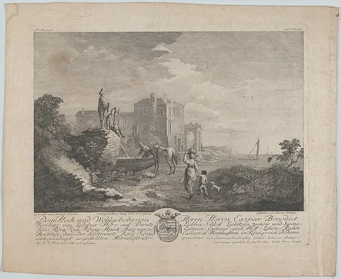 Johann Balzer, Landscape with a figures around a fountain