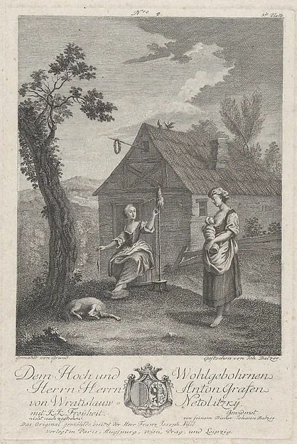 Johann Balzer, Landscape with a woman spinning and a woman nursing a child