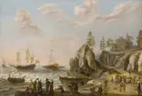 Isaac Willaerts, A Coastal Landscape with a Galley, an English Galley Frigate, and a Rowing Boat in Choppy Waters