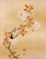 Mori Kansai, Nuthatcher on a Flowering Cherry Tree