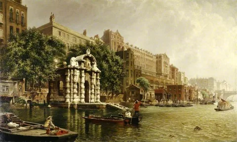 John O'Connor, York Watergate and the Adelphi from the River, London