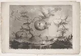 Filippo Morghen, Plate 7 from 'The collection of the most notable things seen by John Wilkins, erudite English bishop, on his famous trip from the Earth to the Moon... (Raccolta delle cose più notabili Vedute da Giovanni Wilkins erudito Vescove Inglese nel suo famoso viaggio dalla Terra alla Luna...): 'Pumpkins used as dwellings to secure against wild beasts' (Zucche che servono d'abitazioni per garantirsi dalle fiere)