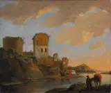 Horatius de Hooch, Italian River Landscape with Ruins