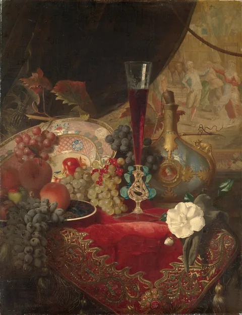Blaise Alexandre Desgoffe, Still Life with Fruit and Venetian Glass on a Table