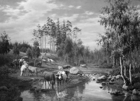 Carl Bøgh, Landscape with cows. Småland