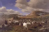 Carl Bøgh, A reindeer herd is driven to the milking parlor. Motif from the high mountains north of Røros