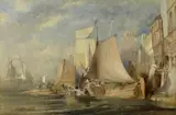 John Wilson Ewbank, A Harbour Scene with Shipping