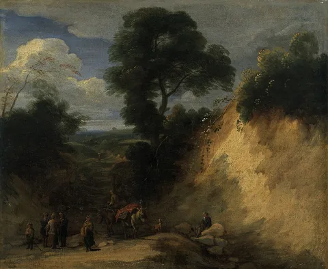 Lodewijk de Vadder, The Sonian Forest with Market Vendors