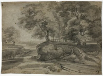 Lodewijk de Vadder, River Landscape with Wooded Banks