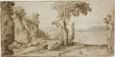 Lodewijk de Vadder, Rocks and Trees on Edge of Hill