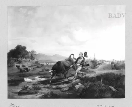 Heinrich Marr, man with running bull