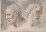 Bartholomäus Ignaz Weiss, Two Studies of Bearded Men; verso: Studies after Antique Sculpture