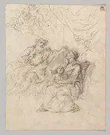Bartholomäus Ignaz Weiss, The Holy Family (recto); Moses striking water from a rock (verso)