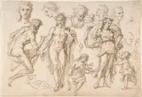 Bartholomäus Ignaz Weiss, Figure and head-studies (including Bacchus) (recto); four main figure studies repeated from the recto (verso)