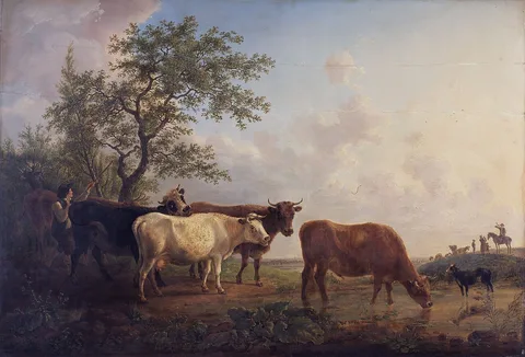 Jean-Baptiste De Roy, Landscape with Cows at Sunrise