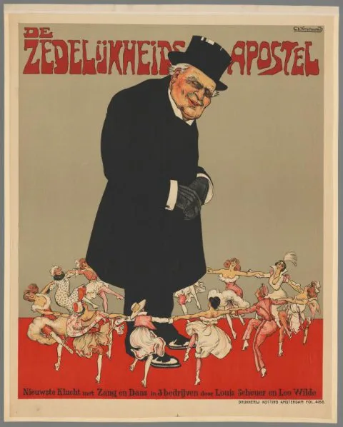 Charles Verschuuren, De zedelijkheidsapostel. Nieuwste klucht met zang en dans in 3 bedrijven door Louis Scheuer en Leo de Wilde.