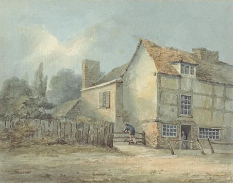 John Berney Ladbrooke, An Old House and a Man Climbing a Stile