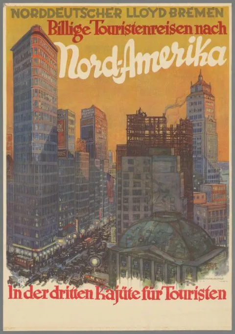 Bernd Steiner, Norddeutscher Lloyd Bremen. Billige Touristenreisen nach Nord Amerika. In der dritte Kajüte für Touristen.