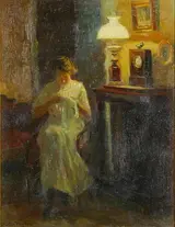 Poul Friis Nybo, Interior with a woman sewing.