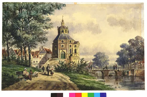 Jan van Lokhorst, View from the Singelplantsoen of the Wittevrouwenpoort and bridge in Utrecht