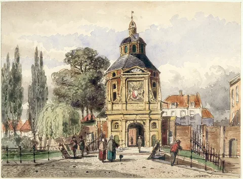 Jan van Lokhorst, View from the Wittevrouwensingel in Utrecht of the Wittevrouwenpoort and bridge