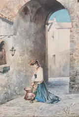 Casimiro Tomba, Italian woman praying in front of a wayside shrine