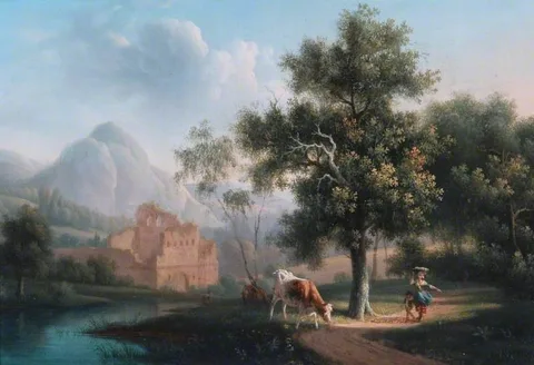Pierre Joseph Petit, Mountainous Landscape with a Ruined Castle