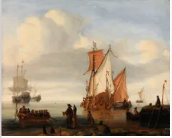 Gerrit Pompe, A Dutch Yacht with Fishing Boats off a Jetty