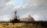 George Wolfe, Elizabeth Castle with a Beached Sailing Boat