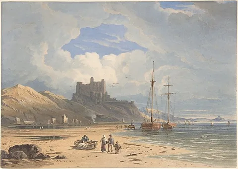John Varley Ows, Bamborough Castle from the Northeast, with Holy Island in the Distance, Northumberland
