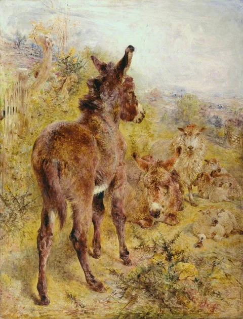 William Huggins, Donkeys and Sheep in a Landscape