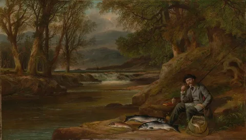 Henry Leonidas Rolfe, Fishing, Portrait of the Artist by a River
