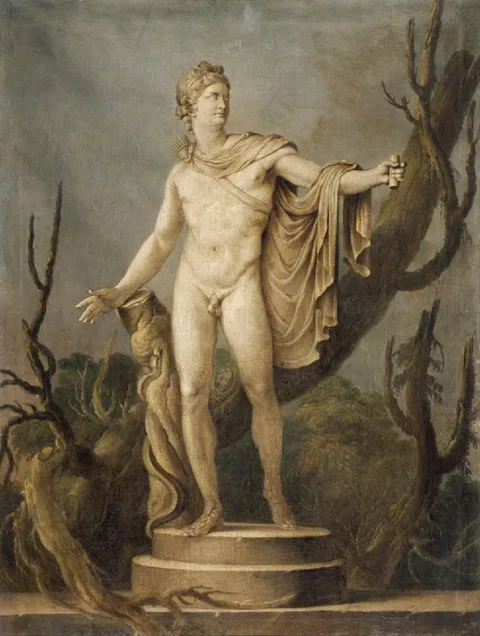 Louis Gabriel Blanchet, The Apollo Belvedere (Grisaille Paintings of Classical Statuary: a set of eight reproductions of celebrated antiques with the addition of niches, pedestals, classical masonry, trees, etc.)