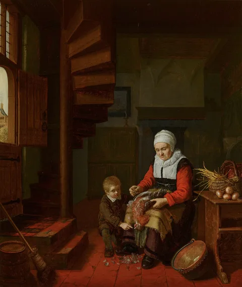 Abraham de Pape, Old Woman Plucking a Cock